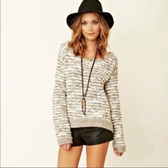 Free People Sweaters - FREE PEOPLE Gray/cream Metallic Boucle angora/wool/ alpaca Sweater Size Small